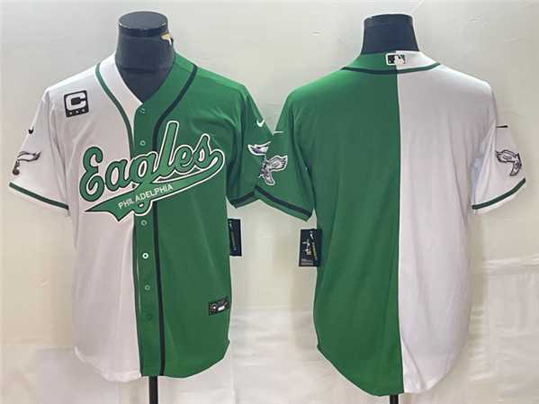 Men's Philadelphia Eagles Blank Green White Split With 3-star C Patch Cool Base Baseball Limited Jersey